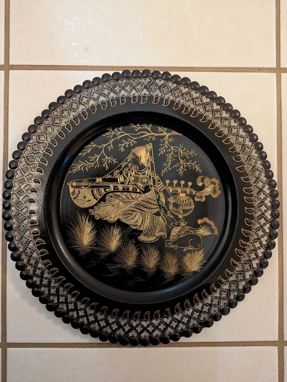 Black and Gold Brass Decorative Wall Plate - Elegant Home Wall Decor